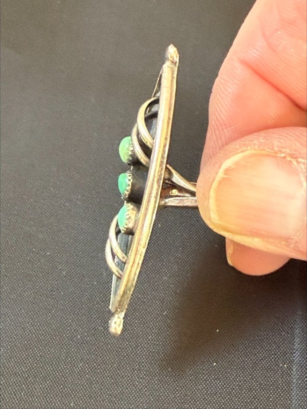 1930s OOAK Vintage Indian Turquoise Navajo Sterling Silver .925 Handmade Size 8 - Picture 4 of 8